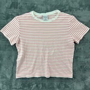Westbound Essentials Cotton Pink White Striped Crew Short Sleeve T Shirt Medium